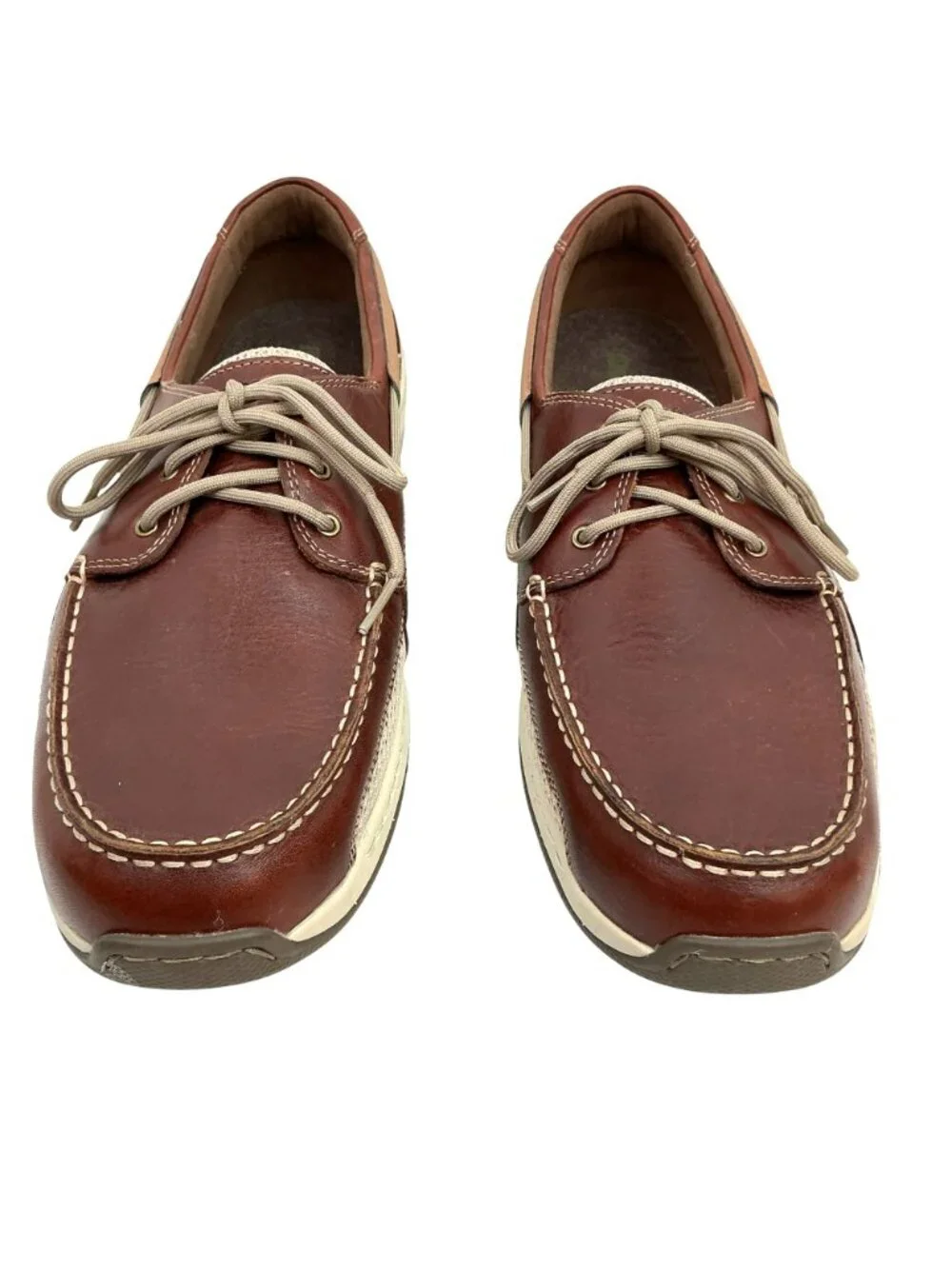 Dunham Captain Leather Mesh Lace Boat Shoes Mens 14 Brown Tan Casual Comfort